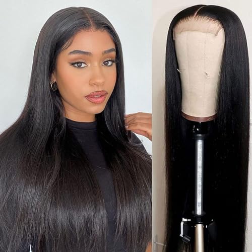 4x4 Lace Front Wigs Human Hair Pre Plucked with Baby Hair 150% Density 34 Inch Body Wave Brazilian Virgin Frontal Human Hair Wigs 4x4 Glueless HD Lace Closure Wig Human Hair for Women
