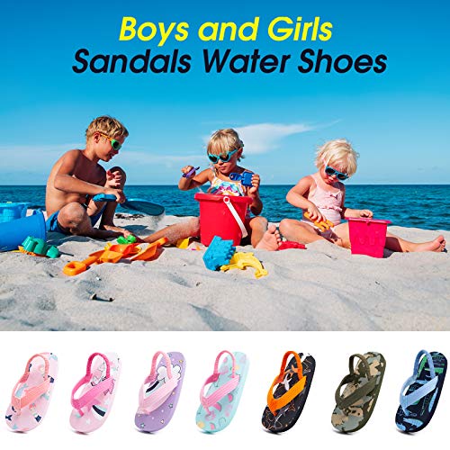 techcity Toddler Boys Girls Flip Flops Kids Unicorn Dinosaur Sandals Beach Pool Water Shoes with Back Strap (Red Yellow Monster, numeric_9_point_5)