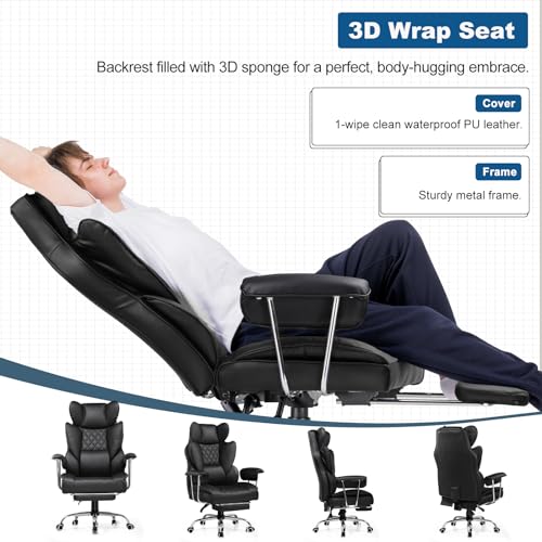 GTRACING Gaming Chair,Office Chair with Pocket Spring Lumbar Support, Ergonomic Comfortable Wide Office Desk Computer Chair with Outward Fixed Soft Armrests and Footrest (PU Leather, Black)