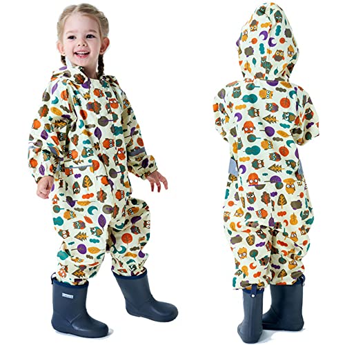 Kids Toddler Rain Suit for Boys Girls One Piece Hoodie Zipper Cartoon Waterproof Coverall Rain Jacket 1-10 Years S Size