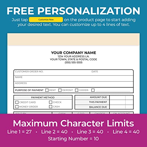 Custom 5.5" x 8.5" Carbonless NCR Books in 2-Part Duplicate Invoices, Receipts, Work Orders, Sales Orders, Purchase Orders, Estimates, Quote Forms with Your Company/Business Name (300 Sets)