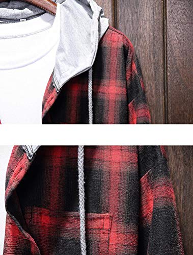 Lavnis Men's Plaid Hooded Shirts Casual Long Sleeve Lightweight Shirt Jackets Black S
