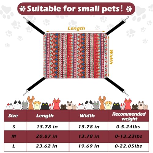 2 Pieces Reversible Cat Hanging Hammock Soft Breathable Pet Cage Hammock with Adjustable Straps and Metal Hooks Double Sided Hanging Bed for Small Dogs Rabbits(Ethnic Pattern,M)