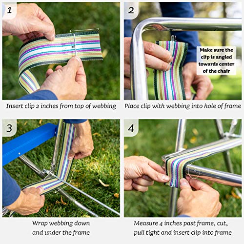 Lawn Chair USA Chair Replacement Lawn Chair Webbing - Webbing for Lawn Chairs. UV-Resistant Straps Made with Durable Polypropylene. Chair Webbing Kit (2 1/4" x 50', Sea Island Blue)