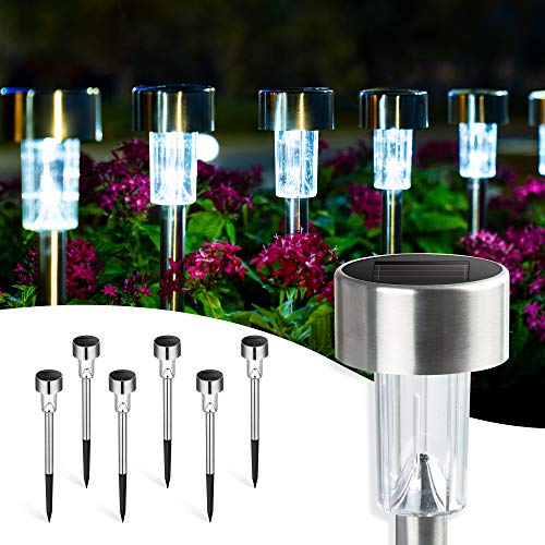GIGALUMI Solar Lights Outdoor Waterproof,16 Pack Stainless Steel LED Solar Garden Lights for Patio, Lawn, Yard and Landscape(Cold White)