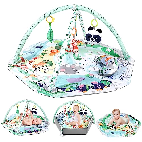 dearlomum Baby Play Mat Baby Gym,Funny Play Piano Tummy Time Baby Activity Mat with 5 Infant Sensory Baby Toys, Music and Lights Boy & Girl Gifts for Newborn Baby 0 to 3 6 9 12 Months (New Pink)