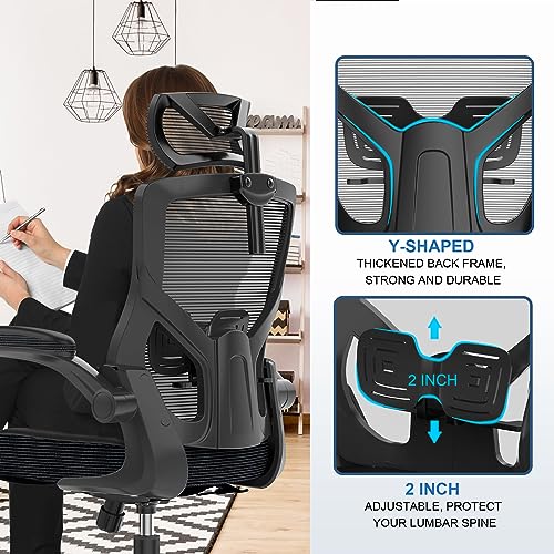 𝑯𝑶𝑴𝑬 𝑶𝑭𝑭𝑰𝑪𝑬 𝑪𝑯𝑨𝑰𝑹, Ergonomic Mesh Desk Chair, High Back Computer Chair- Adjustable Headrest with Flip-Up Arms, Lumbar Support, Swivel Executive Task Chair (Modern, White)