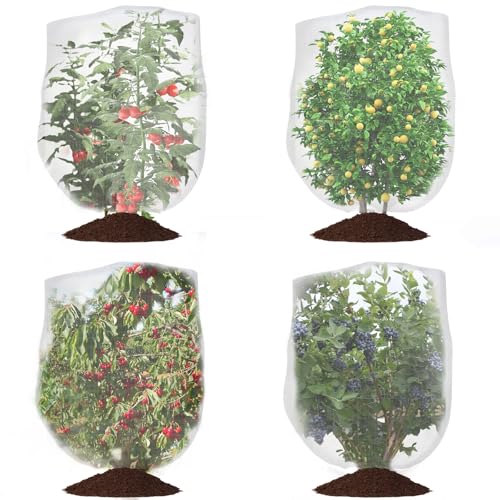 Bird Netting for Garden Protection, CANAGROW 4 Pack Garden Plant Mesh Netting Covers Bags with Drawstring, Insect Bird Barrier Bug Netting for Fruit Blueberry Bushes Vegetable Flower (3.3x2.6FT)