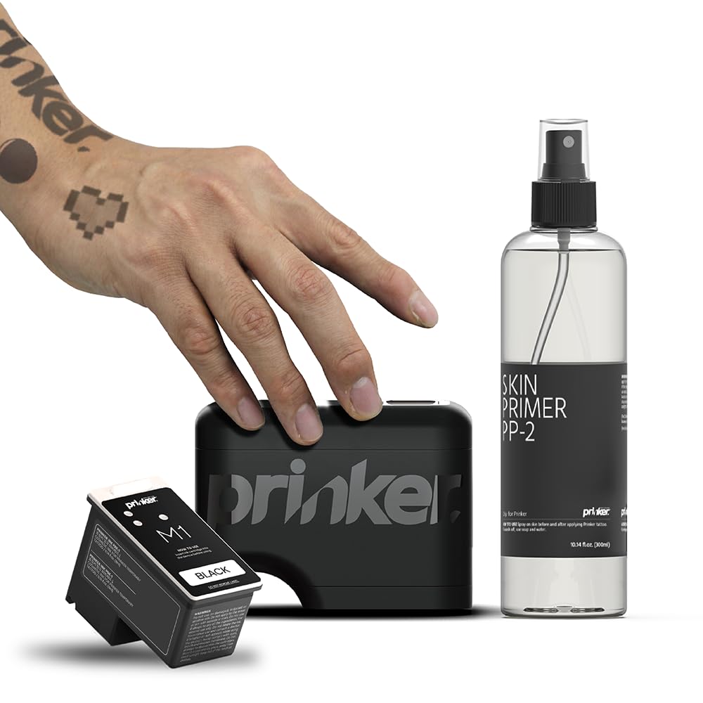 Prinker M Black Temporary Tattoo Printer, Custom Tattoos in Seconds, Water-Resistant and Soap-Washable, Android & iOS Compatible, Ink Included