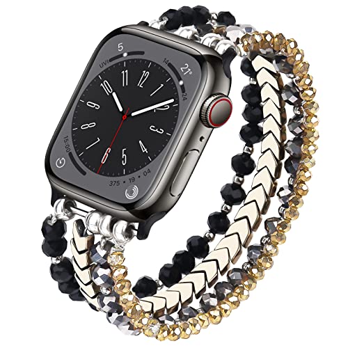 V-MORO Beaded Bracelet Compatible with Apple Watch Bands 38mm 40mm 41mm Series 8/7/SE/6/5/4/3/2/1 Women Girl Arrow Fashion Elastic Stretch Strap for iWatch Bands Replacement