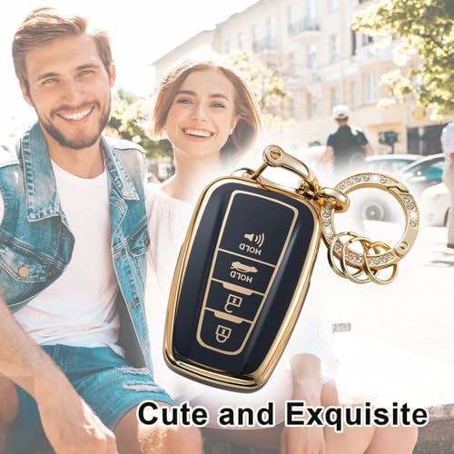 CIIZSSRIA for Toyota Key Fob Cover with Keychain,Car Key Shell 4 Buttons for Toyota Camry Highlander RAV4 Corolla Avalon C-HR Prius GT86 4Runner Prado,Soft TPU Key case Accessories(blackA)