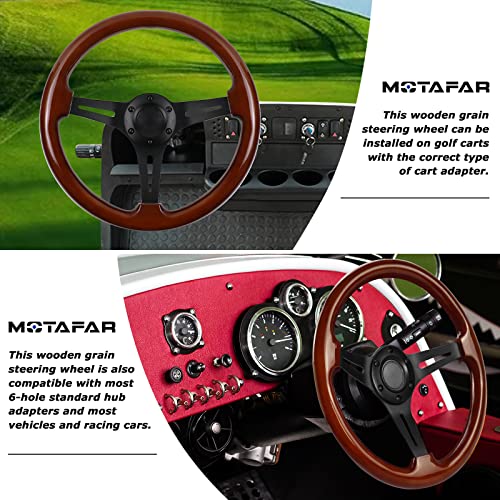 MOTAFAR Universal Racing/Golf Cart Steering Wheel, 13.8" 6 Bolts Wood Grain Racing Steering Wheel Classic Nostalgia Style with Horn Button Vintage(Frosted Silver)