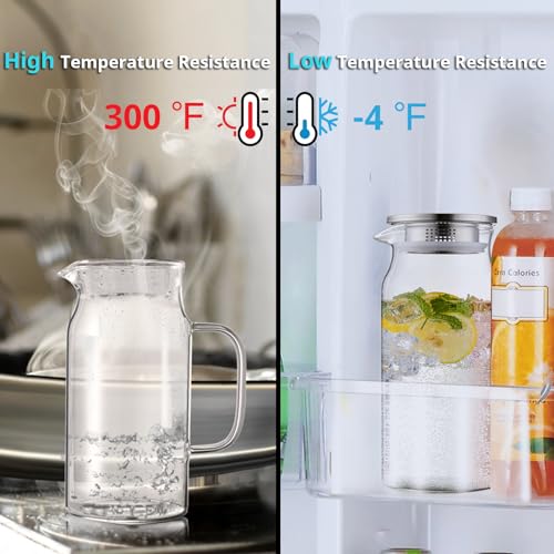 1.2 Liter 40 oz Small Glass Pitcher with Lid and Spout, Glass Carafe for Hot/Cold Water, Iced Tea Jug for Coffee, Juice and Homemade Beverage