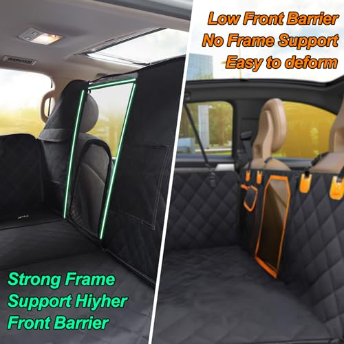 HEELE Back Seat Extender for Dogs, Hard Bottom Car Seat Cover with Mesh Window and Pocket for Traveling and Camping with Pets, Dog Hammock for Car Waterproof and Nonslip, Suitable for Car SUV
