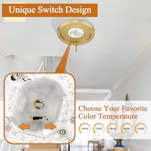 Luminzone Gold LED Ceiling Light Fixtures 12 Inch 22W LED Flush Mount Light 5CCT Dimmable Ceiling Light with Milk Glass Overhead Ceiling Lamp for Bedroom Bathroom Kitchen 3000K~6500K