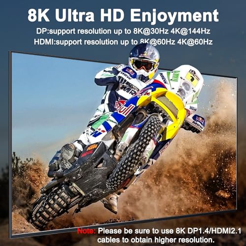 KVM Switch 3 Monitors 3 Computers 8K@60Hz 4K@144Hz, Camgeet HDMI+2 Displayport KVM Switch Triple Monitor for 3 Computer Share 3 Monitor and 4 USB3.0 Devices,Wired Remote and 12V power adapter Included