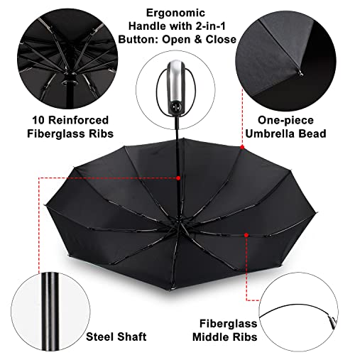 TradMall 2 Pack Travel Umbrella Windproof 56 Inches Large Canopy Reinforced Fiberglass Ribs Auto Open & Close, Sky Blue