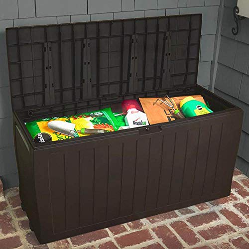 Keter Marvel Plus 71 Gallon Resin Outdoor Storage Box for Patio Furniture Cushions, Throw Pillows, Garden Tools and Pool Floats, Brown