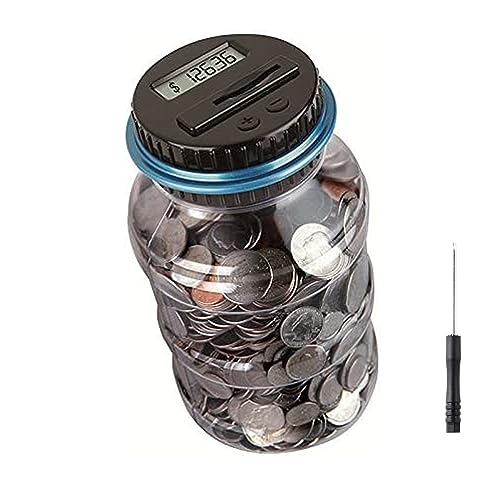 Coin Piggy Bank Saving Jar, Winnsty Digital Coin Counter with LCD Display Large Capacity Money Saving Box for All US Coins (Blue)