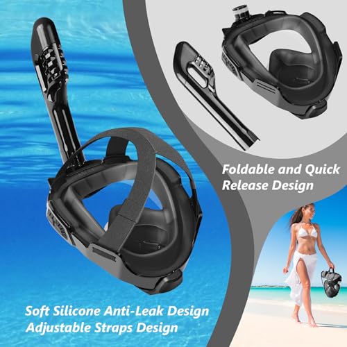Snorkel Mask, Full Face Snorkel Mask,Snorkeling Gear for Adults Kids,Diving Mask, Mask and Snorkel,180 Degree Panoramic View Anti-Leak Anti-Fog