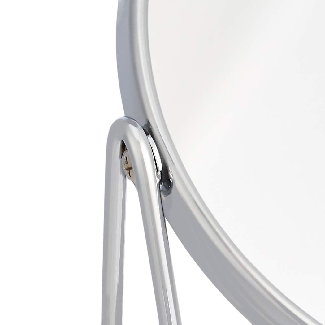 Amazon Basics Vanity Round Tabletop Mount Mirror with Squared Bamboo Tray Magnification, Chrome & Bamboo, 7.2"L x 3.35"W