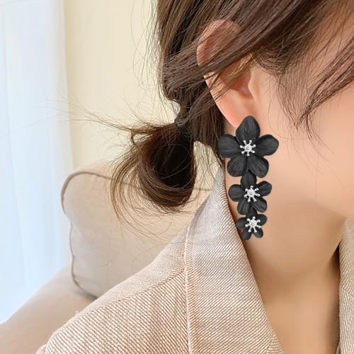 Just Follow Three Layer Flower Earrings for Women Boho Statement Flower Earrings Bohemian Flower Dangle Earrings Flower Jewelry Gift (Blue)
