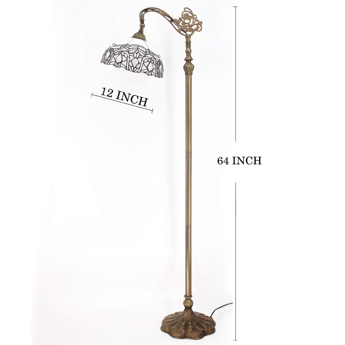 WERFACTORY Tiffany Floor Lamp White Crystal Bent Stained Glass Arched Lamp 12X18X64 Inches Gooseneck Adjustable Corner Standing Reading Light Decor Bedroom Living Room S508W Series