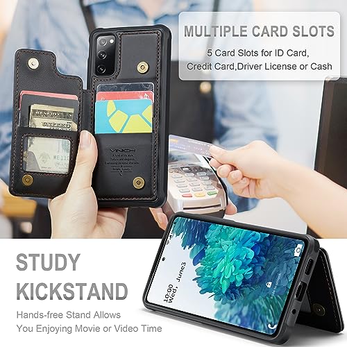 Vinich for Samsung Galaxy S20 FE Wallet Case with Card Holder, RFID Blocking Credit Slots Kickstand Shockproof Phone Cover for Women Men, Black