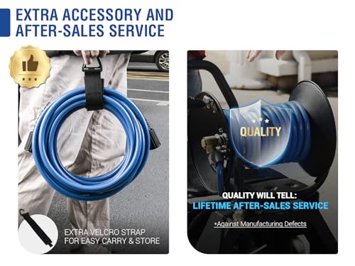 MEKOH 32ft Kink Resistant Pressure Washer Hose, 3500PSI 1/4" Power Washer Hose with M22 Brass Fitting, High Pressure Replacement Hose for Electric, Hose Extension for Car Wash, Patio & Garden Clean