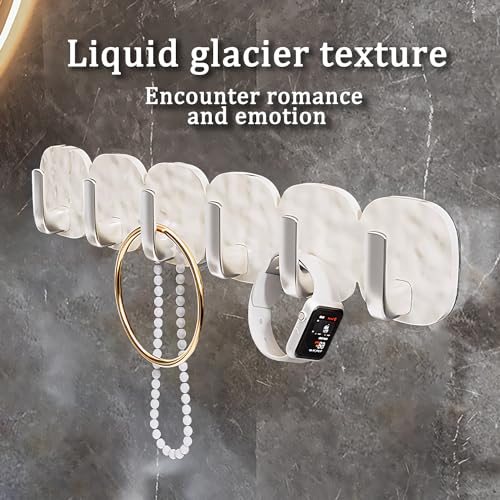 Klmfatsig Wall Hanging Hooks, Glacier Pattern Hook, with 6 Metal Hooks, 13 -inch Entryway Hooks, for Towels, Wallets, Bathroom mud bedrooms (Cream, 13in)