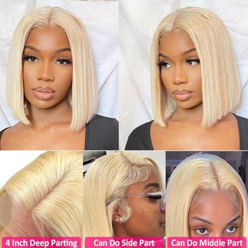 Brazilian Hair 8 Inch Bob Wig Human Hair #4 Brown 13x4 HD Transparent Lace Front Wigs Human Hair Pre Plucked Glueless Wigs with Baby Hair Human Hair 180% Density Straight Frontal Lace Wigs for Wome