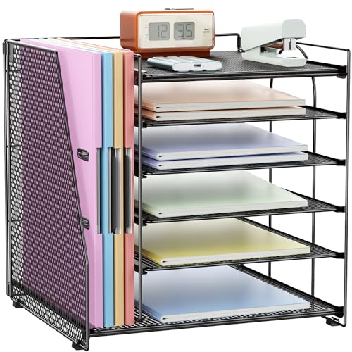 gianotter Desk Organizers and Accessories, 6-Tier Paper Organizer with Magazine rack, File Organizer for Desk, Office Desk Accessories & Workspace (Black)