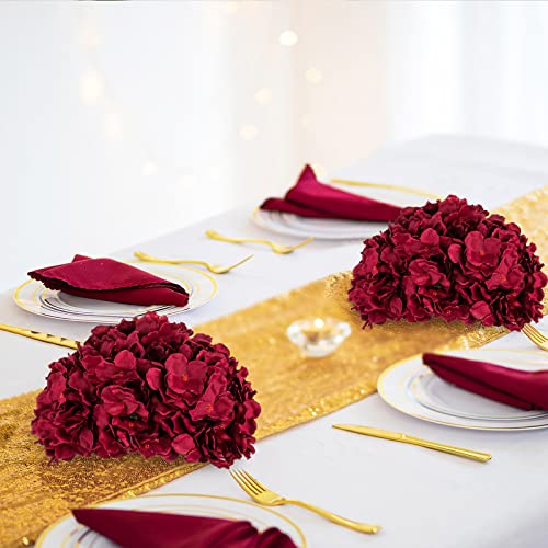 BLOSMON Hydrangea Flowers Ball Centerpieces: 2 Pcs Burgundy Fake Flowers Artificial Silk Flower Balls Faux Hydrangeas Floral Arrangements Bouquet for Wedding Home Room Table Decoration