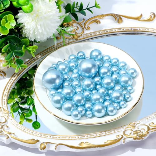 Jadive 200 Pieces Pearl Beads for Vase Filler Centerpieces, No Holes Pearl Makeup Beads for Wedding Holiday Party Home Brushes Holder Decor, 10/14/20/30 mm(Light Blue Purple, Dark Blue Purple)