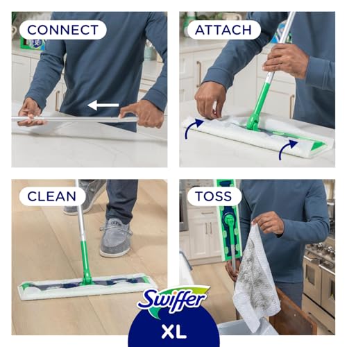 Swiffer Sweep + Mop XL, Broom & Mop Alternative, Floor Cleaner for Dirt, Dust, Hair, All Purpose Cleaning Tool for Home, Bathroom, Kitchen, Set Includes 1 XL Sweeper 8 XL Dry Pads 2 XL Wet Pads Fresh
