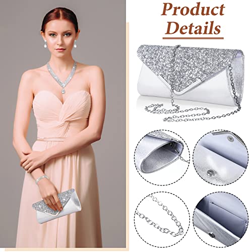 Tiamon 4 Pcs Rhinestone Jewelry Sets for Women Formal Prom Jewelry Earrings Necklace Bracelet Silver Clutch Purses Bag for Evening Wedding Party Christmas Jewelry Gift (Bling Style)