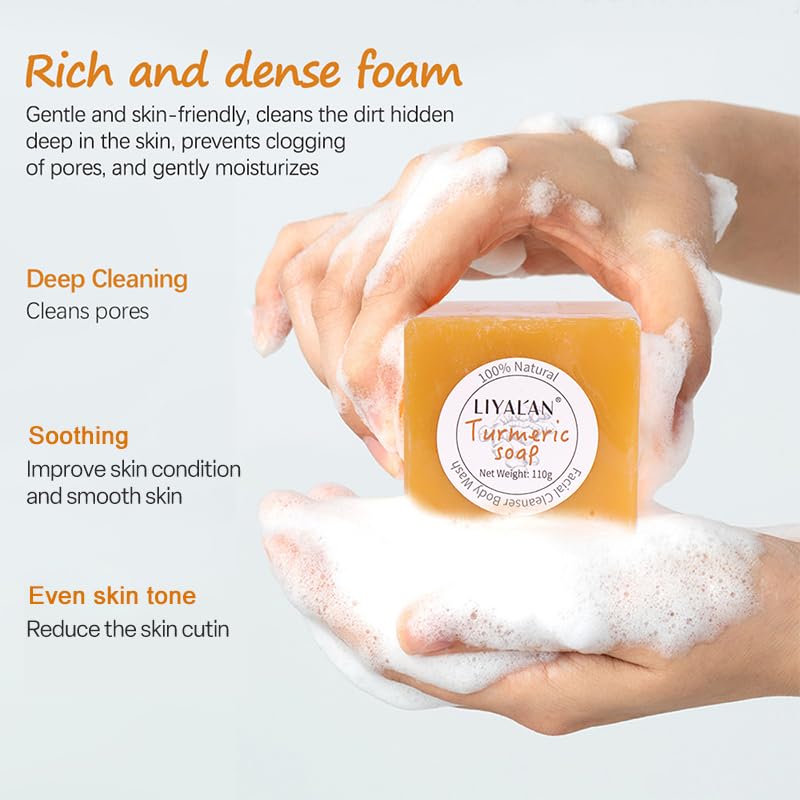 LIYALAN Turmeric Soap Bar for Face & Body-Tumeric Soap,Smooth Skin,Deep Cleansing, Natural Handmade Soap Sensitive Skin Formula, Vegan Soap