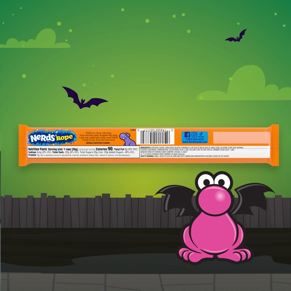 Nerds Spooky Ropes Candy, Halloween Trick or Treat Packs, 0.92oz (Pack of 24)