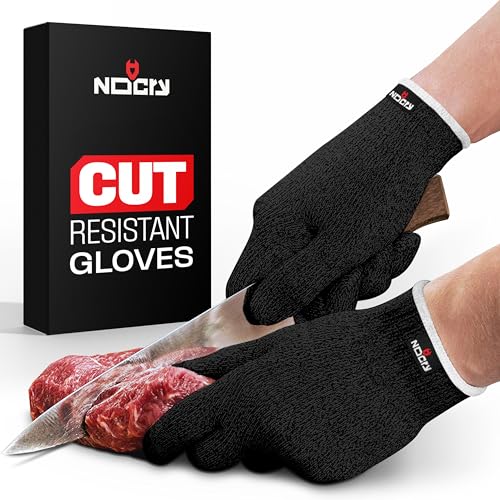 NoCry Cut Resistant Work Gloves for Women and Men, with Reinforced Fingers; Comfortable, 100% Food Grade Kitchen Cooking Gloves; Ambidextrous Safety Cutting Gloves; Level 5 Protection; Black