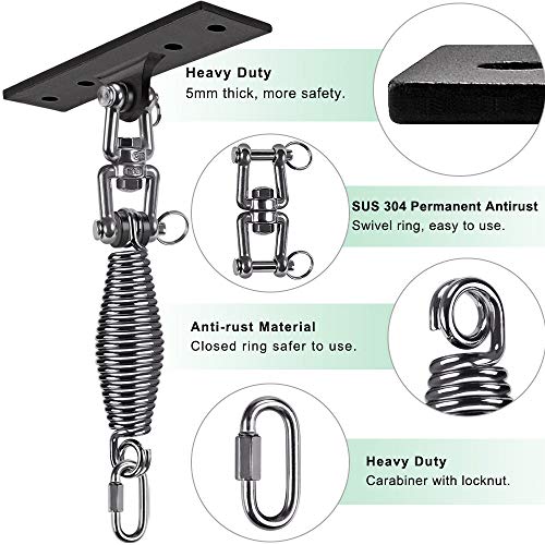 Dolibest Hanging Kits Hammock Chair Hardware, Heavy Duty Swing Hanger with Spring (6MM) for Indoor Outdoor Playground Hanging Chair Hammock Chair Punching Bags, 4 Screws, 4 Expansion Screws