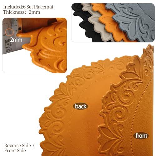 Kreatur Woven Vinyl Placemats for Dining Table Durable Heat Resistant Washable Wedge Placemats for Round Table,Placemats Set of 6,Gold