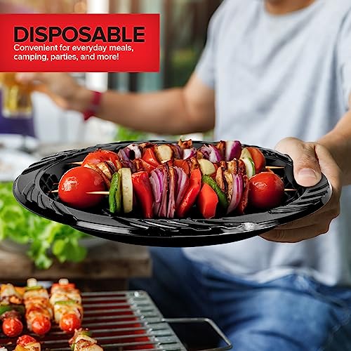 Stock Your Home 9 Inch Black Plastic Plates (100 Count), Large Disposable Black Plastic Party Plates for Dinner Parties, Cake, Halloween, Dinnerware Supplies