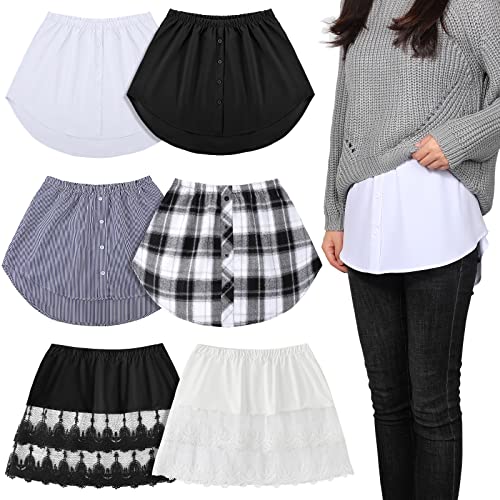 Unittype 6 Pcs Shirt Extender for Women Adjustable Half Slip Mini Short Extenders with Button Fake Top Lower Sweep(L,Elegant)