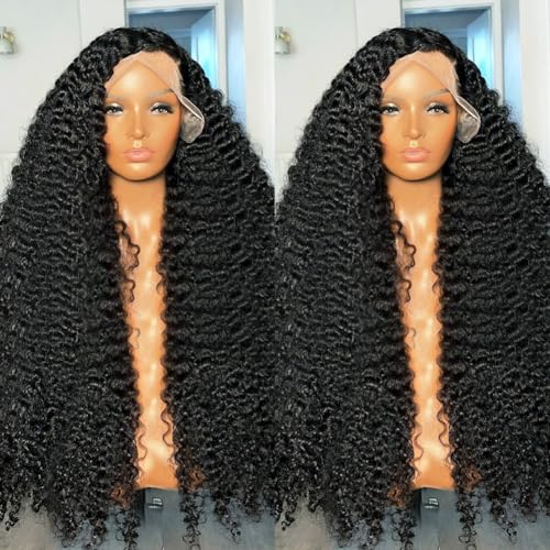 Honxixi Deep Wave Lace Front Wigs Human Hair HD 13x4 Transparent Glueless Deep Curly Lace Frontal Wigs for Women Human Hair Pre Plucked with Baby Hair 180% Density Natural Color (20 inch)