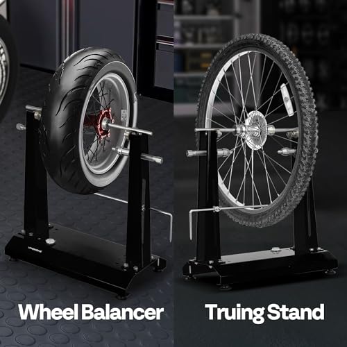 VIVOHOME Motorcycle Wheel Balancer & Truing Stand, Spin Static Truing Stand and Tire Balancing Tool for Most Motorcycles and Sport Dirt Bikes with Adjustable Centering Cones, and Truing Pointer, Black