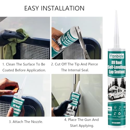 RV Roof Sealant,RV Silicone Sealant White, RV Self Leveling Lap Sealant, RV Caulking for Trailers, Motorhomes, Campers with Reliable and Long-Lasting Waterproof Sealing(4 Pack)