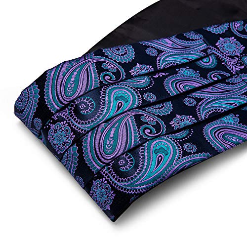 YOHOWA Men Cummerbund Bow Tie Set Paisley Gold Silk Pre-Tied Bowtie Pocket Square Cufflinks Formal Wedding Party Prom Tuxedo