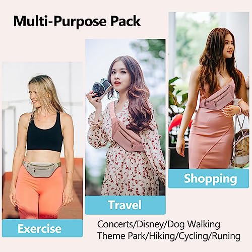 Fashionable Fanny Pack Crossbody for Women,Waist Bag Pack,Belt Bag for Travel Walking Running Hiking Cycling,Easy Carry Any Phone,Wallet (Beige,Gold zipper)
