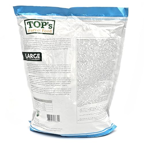 TOP's Parrot Food Pellets Hookbills, Small, Medium and Large Parrots - Non-GMO, Peanut Soy & Corn Free, USDA Organic Certified - 4 lb / 1.81 kg