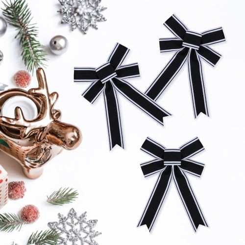 Meseey 12 Pcs Black and White Stripes Bow Nightmare Before Christmas Bows for Wreath Tree Topper Indoor Outdoor Bunting Party Wall Decoration (blackwhitestripe)